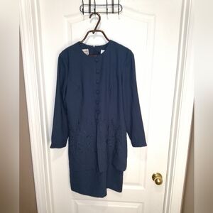 Karin Stevens Elegant Blue Long Sleeve Dress/size 4 Petite